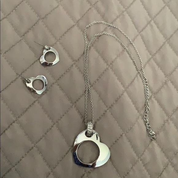 Heart necklace / earring combo silver - Picture 1 of 5